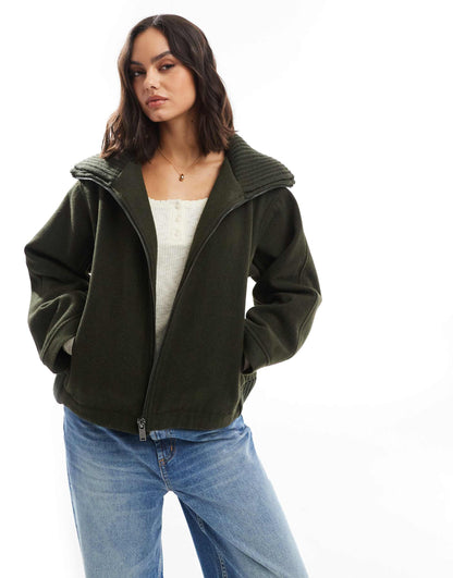 Knit Collar Short Coat