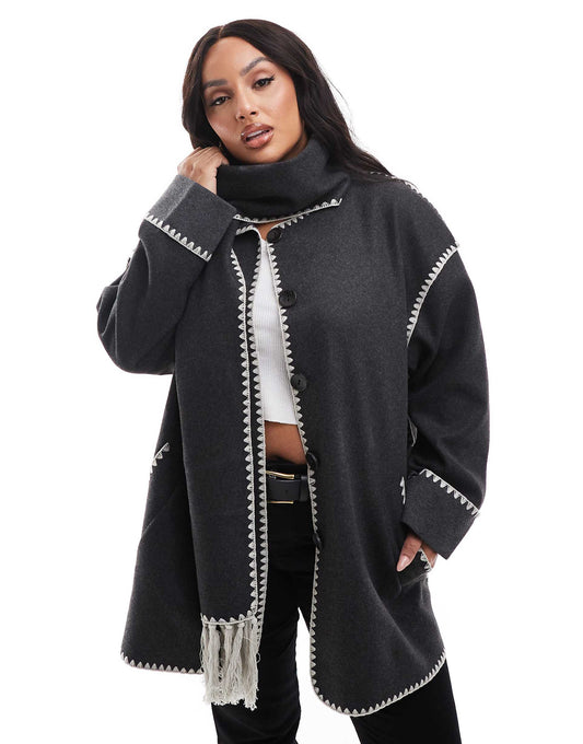 Curve Scallop Edge Scarf Coat