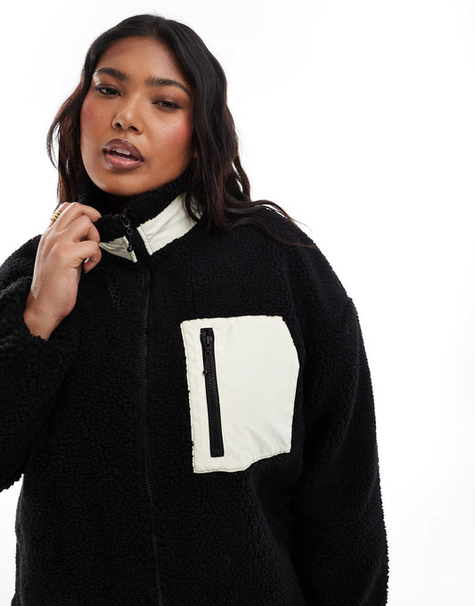 Curve Oversized Funnel Neck Teddy Fleece Jacket