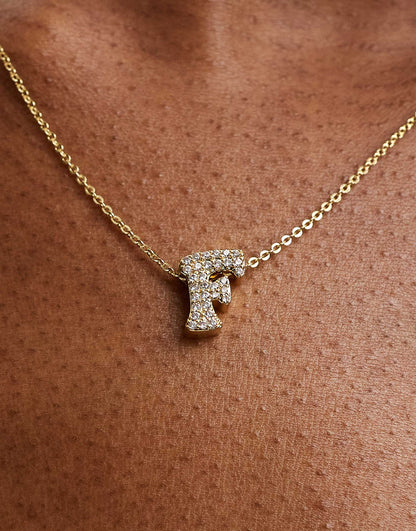 Bubble Letter Necklace Letter 'F' Gold