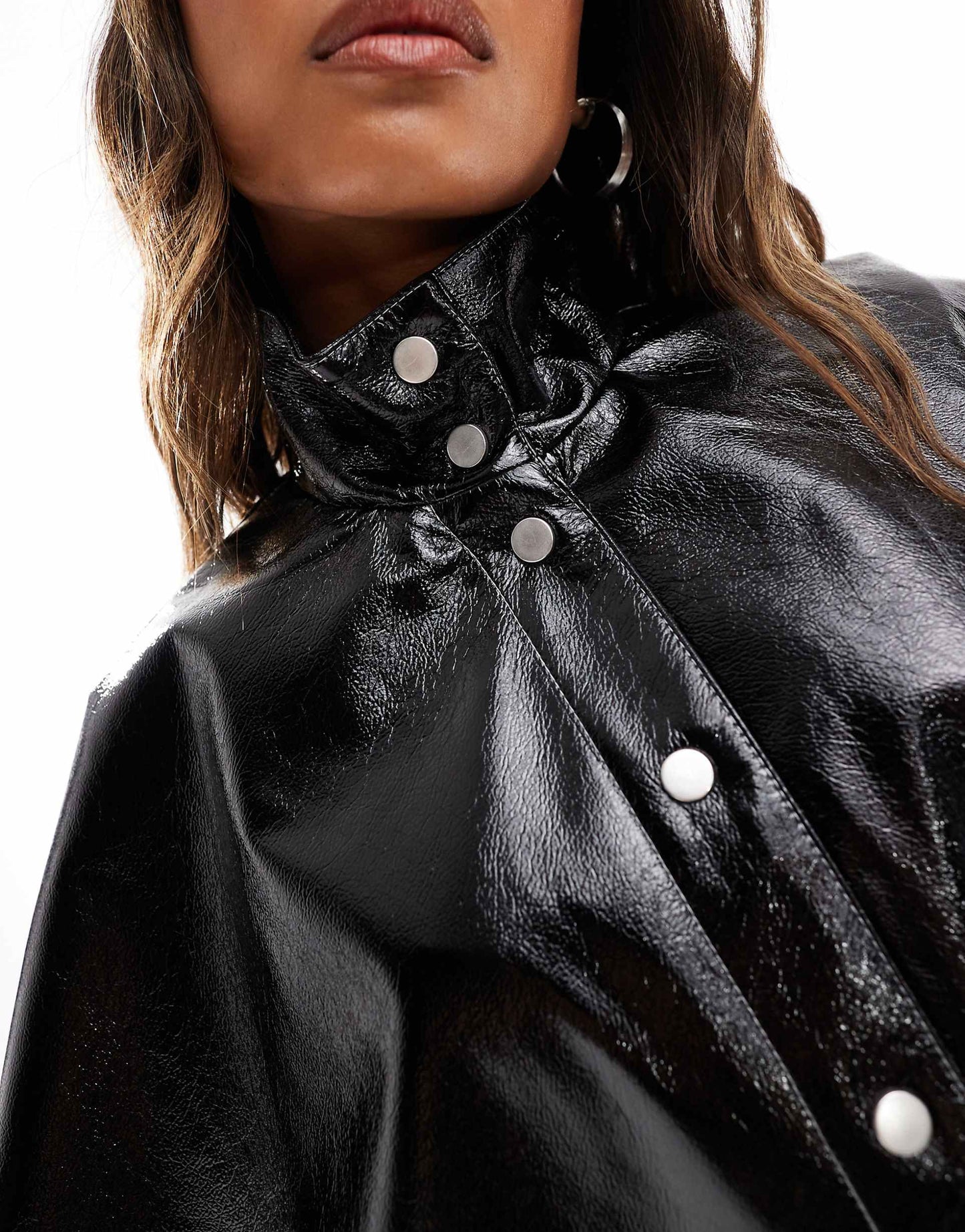 High Shine Leather Look Cape Jacket