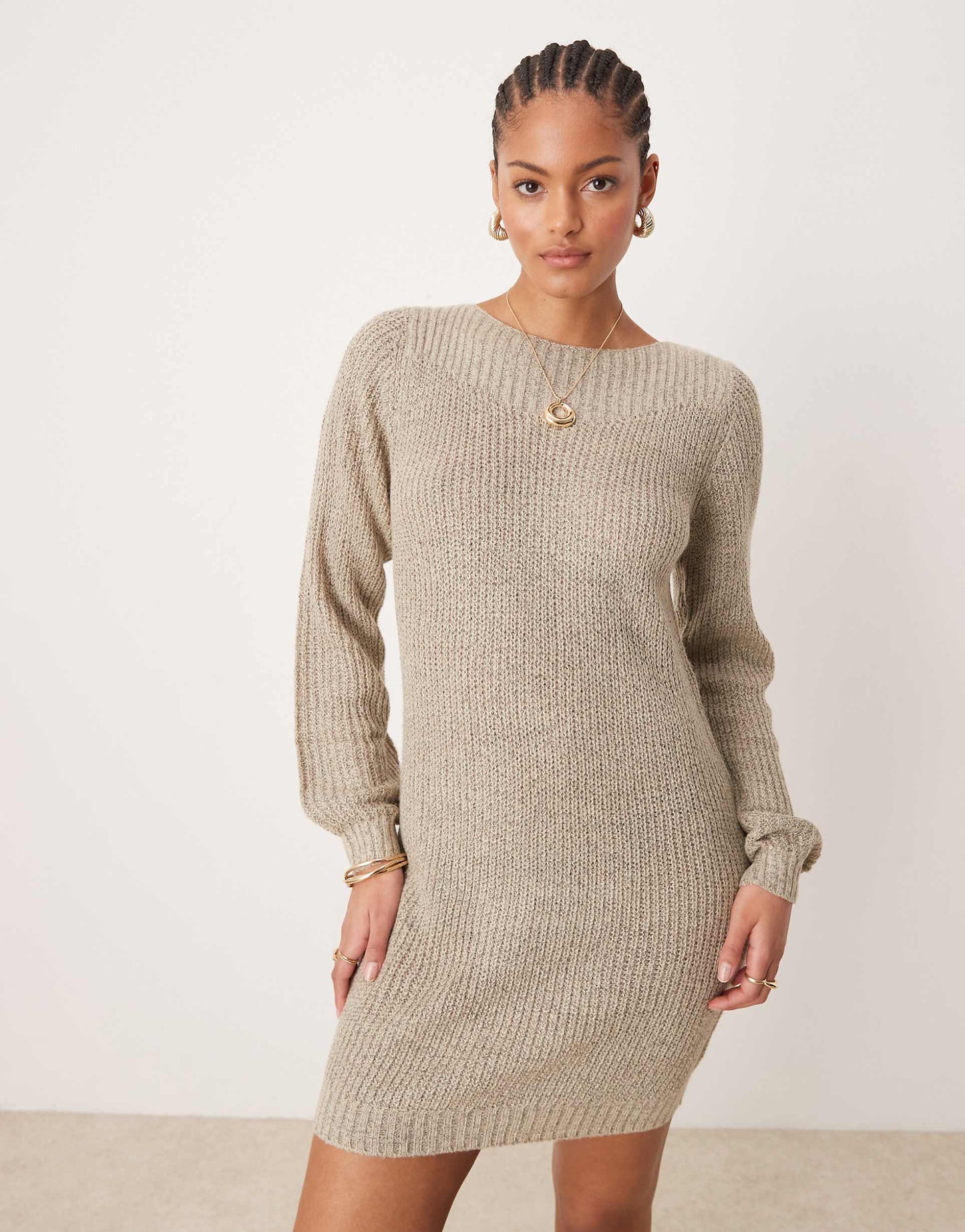 Tall Boat Neck Knitted Mini Dress