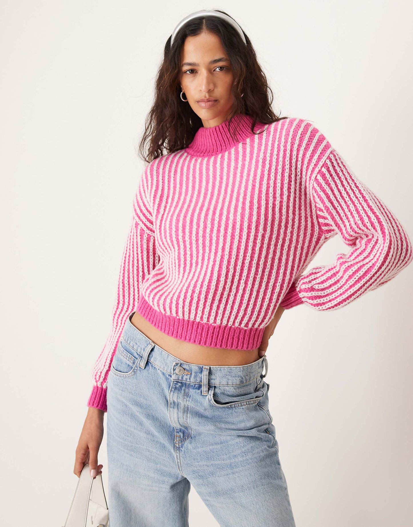 High Neck Textured Stripe Jumper