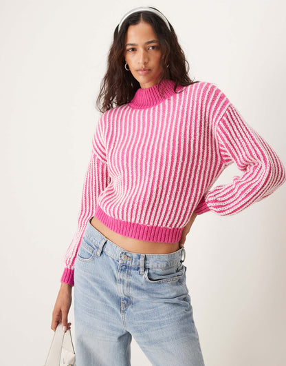 High Neck Textured Stripe Jumper