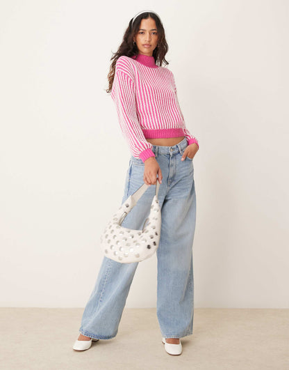 High Neck Textured Stripe Jumper