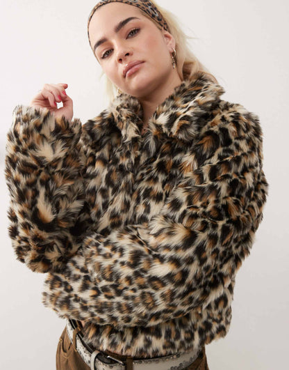 Leopard Print Faux Fur Trucker Jacket
