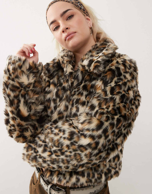 Leopard Print Faux Fur Trucker Jacket