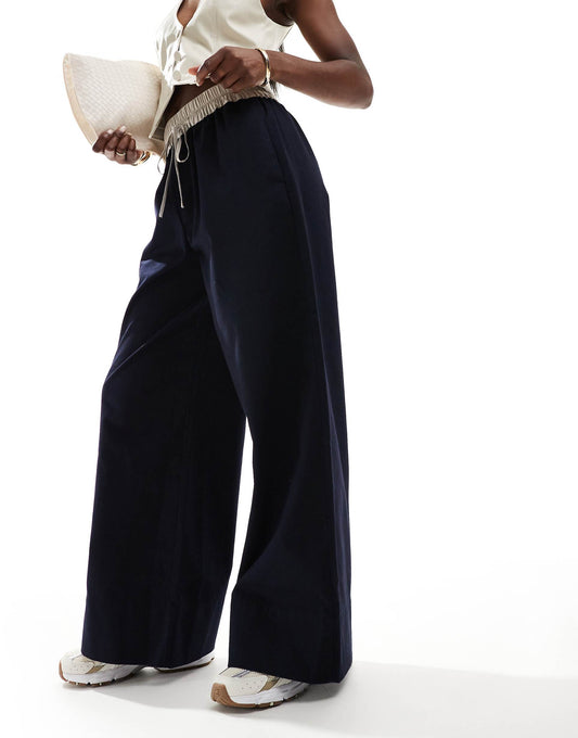 Pull On Flannel Trousers With Contrast Waistband