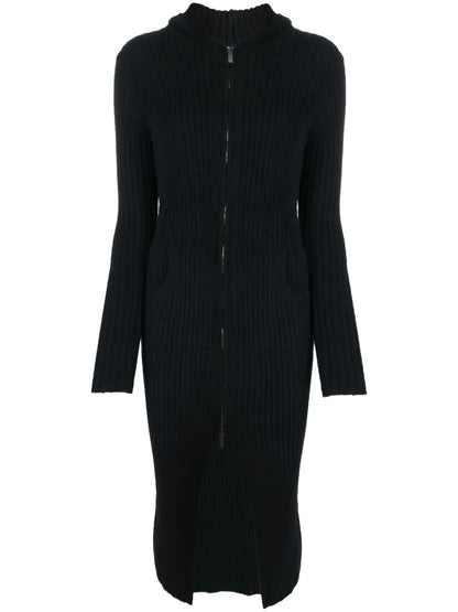 Zip-Up Ribbed Midi Dress