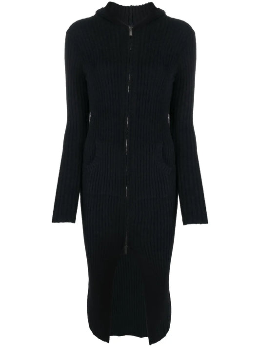 Zip-Up Ribbed Midi Dress
