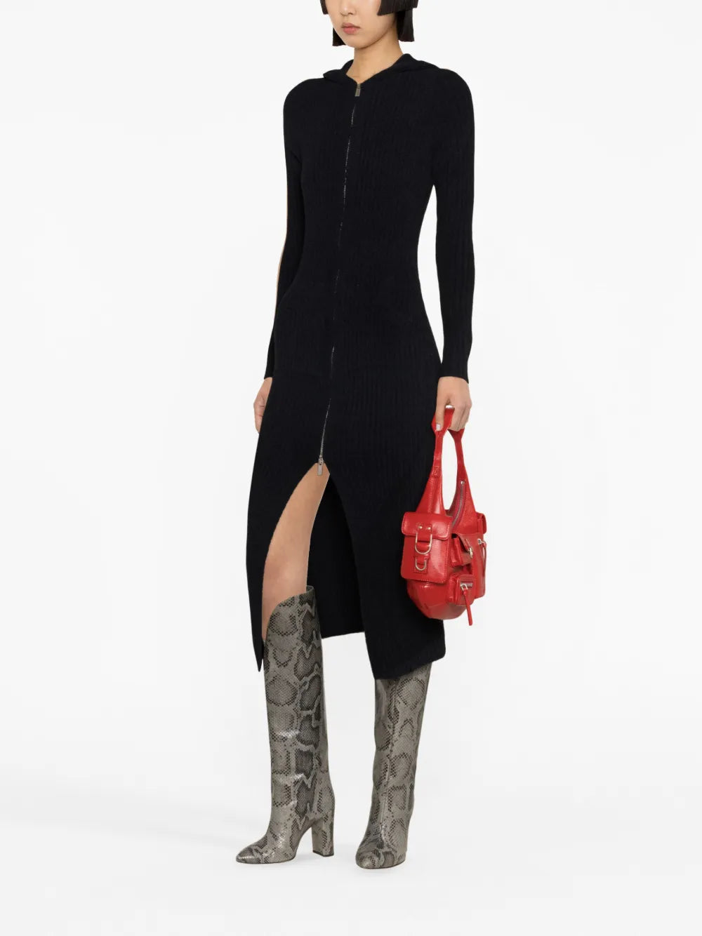Zip-Up Ribbed Midi Dress