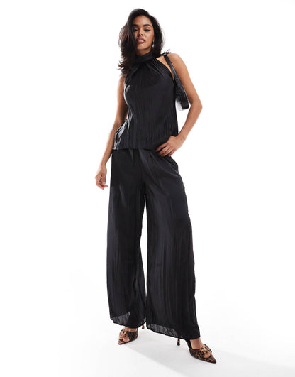 Plisse Satin Halterneck Top Co-Ord