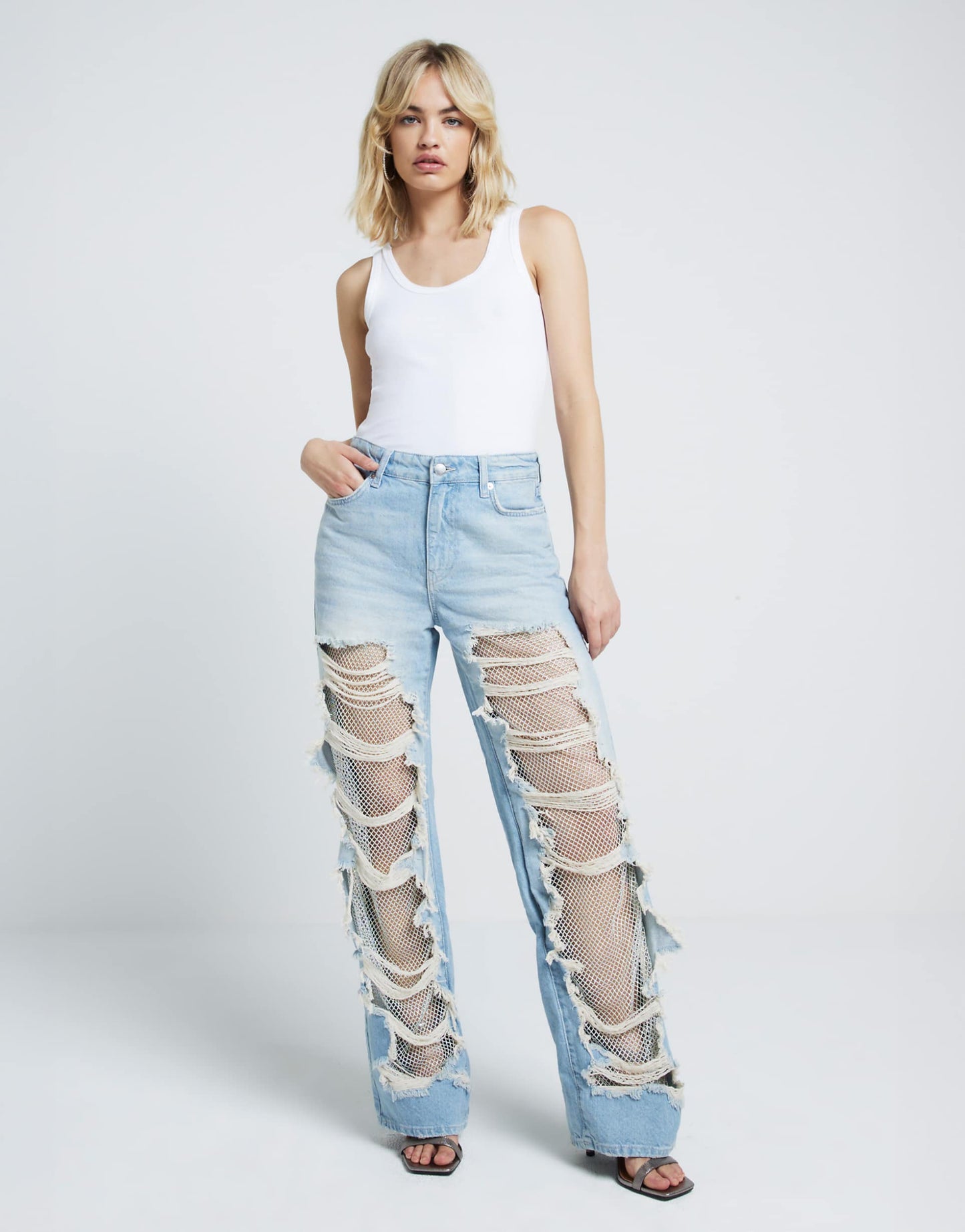 Bejwelled Super Distressed Straight Leg Jean