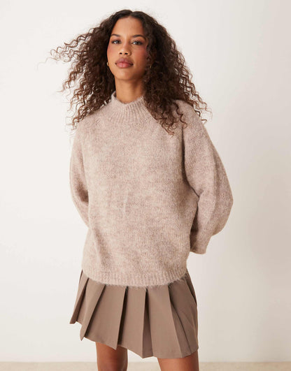 High Neck Textured Knitted Jumper