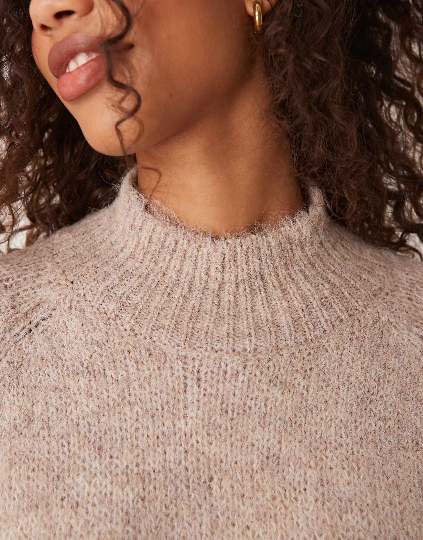 High Neck Textured Knitted Jumper