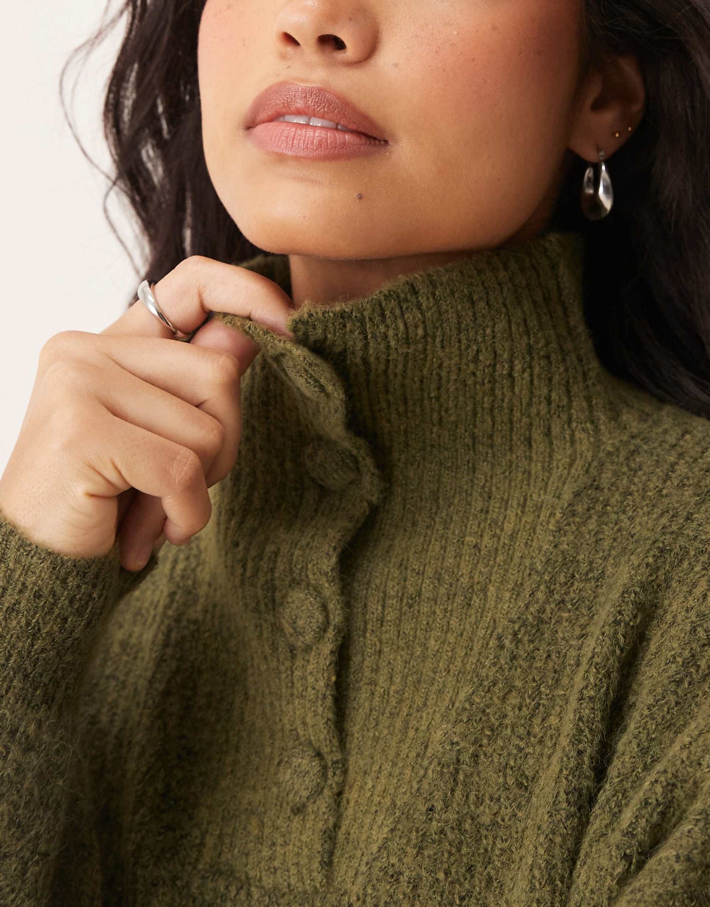 Button Detail High Neck Knitted Jumper