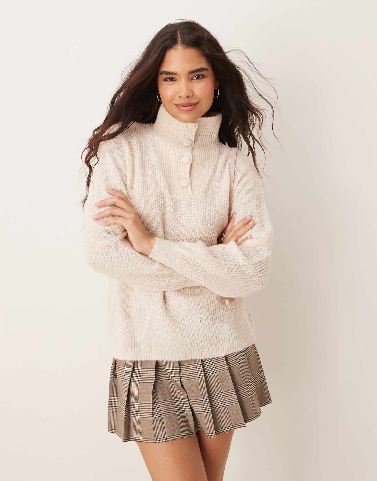 Button Detail High Neck Knitted Jumper