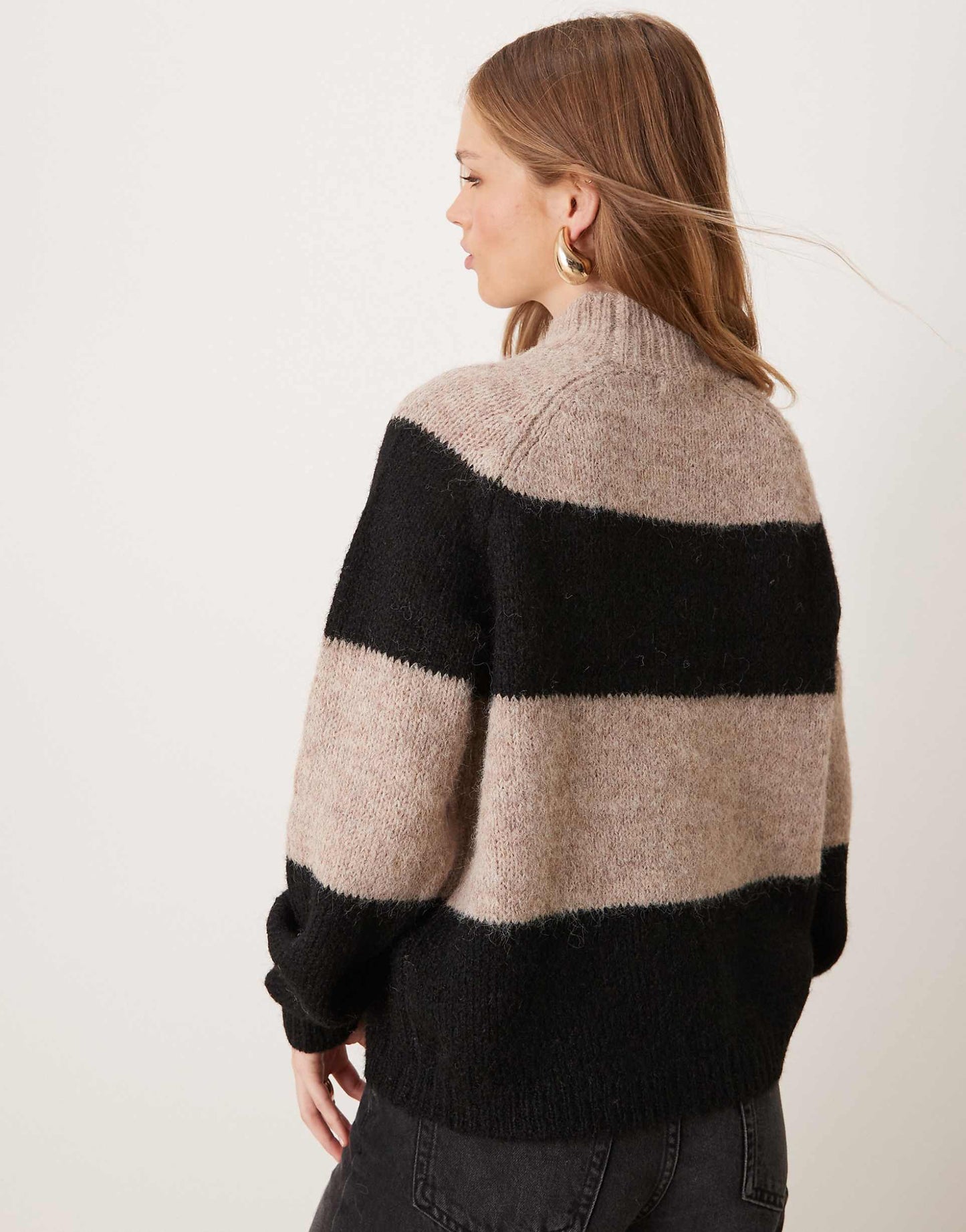 High Neck Textured Knitted Jumper
