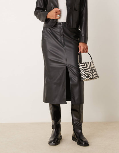 Faux Leather Midi Skirt