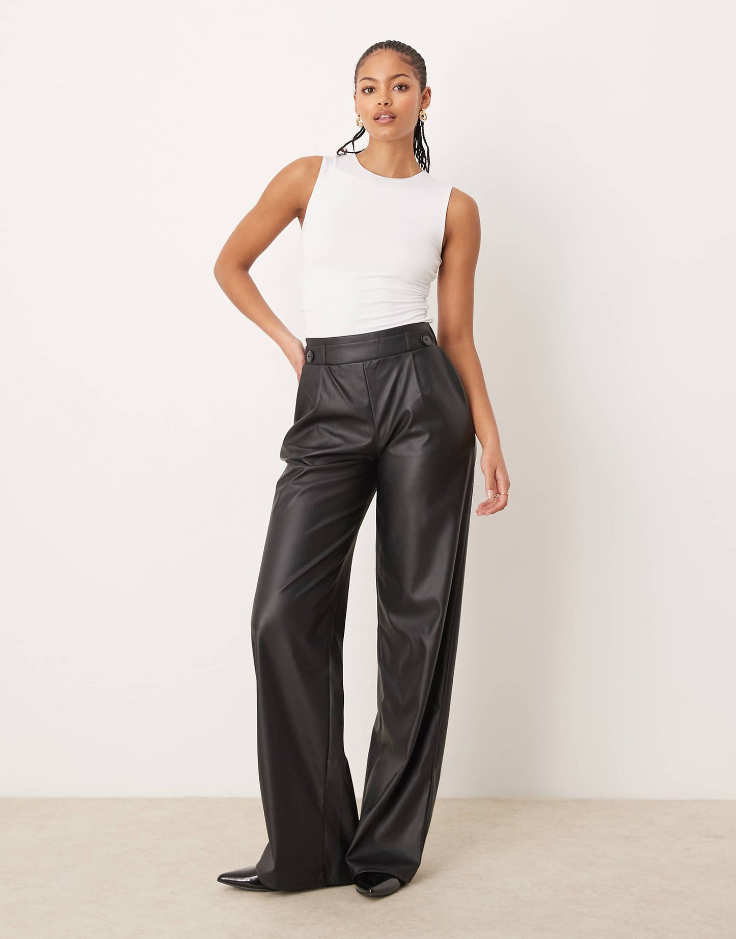 Tall High Waisted Wide Leg Faux Leather Trousers