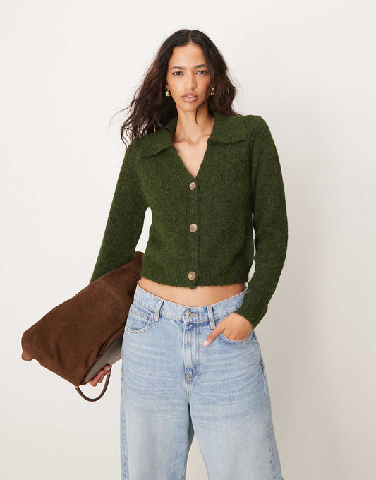 Knitted Polo Neck Cardigan
