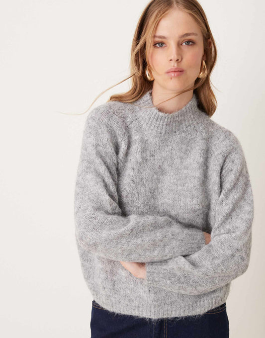 High Neck Textured Knitted Jumper