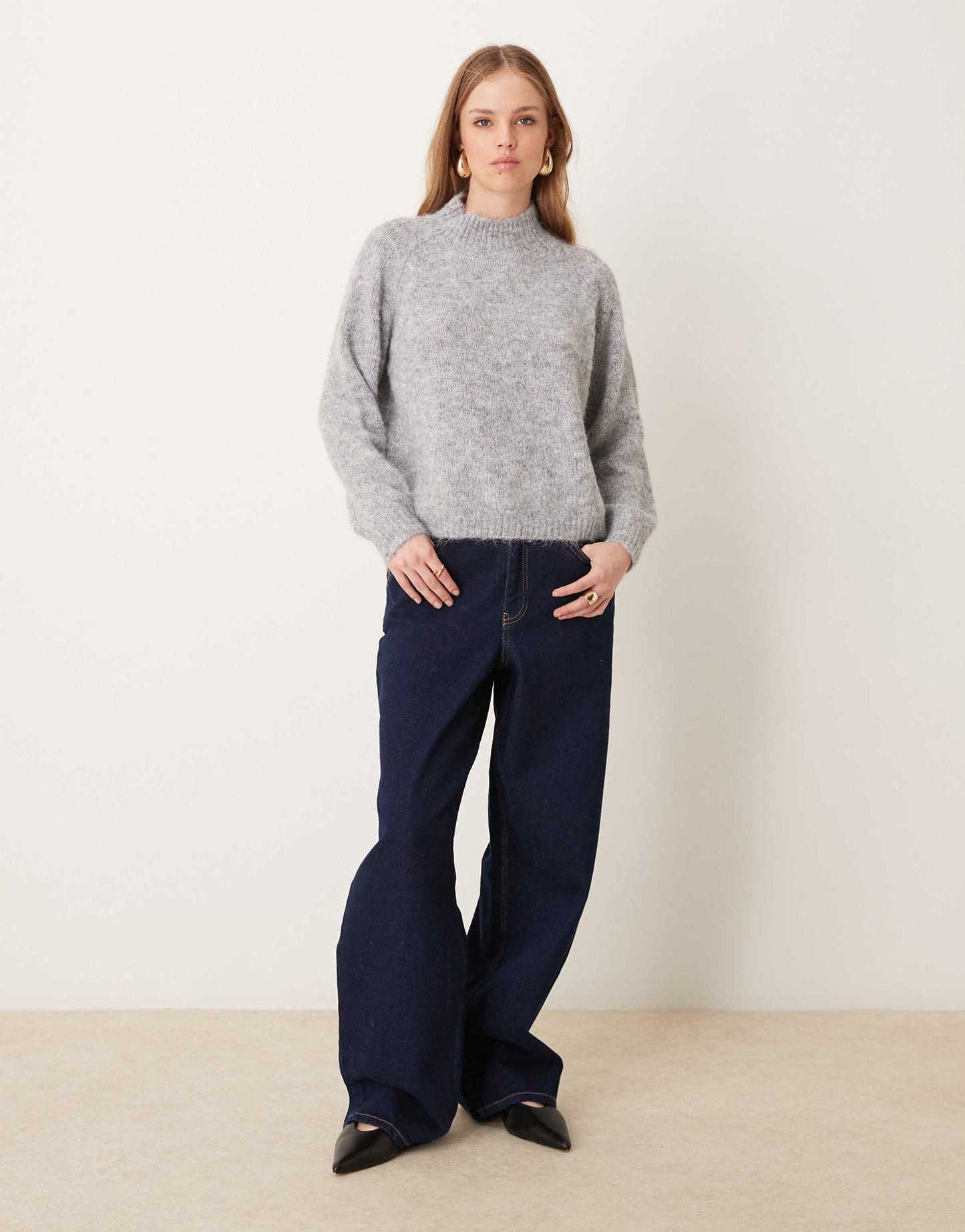 High Neck Textured Knitted Jumper