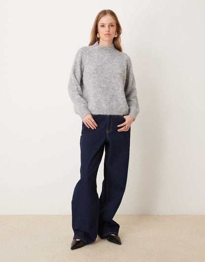 High Neck Textured Knitted Jumper