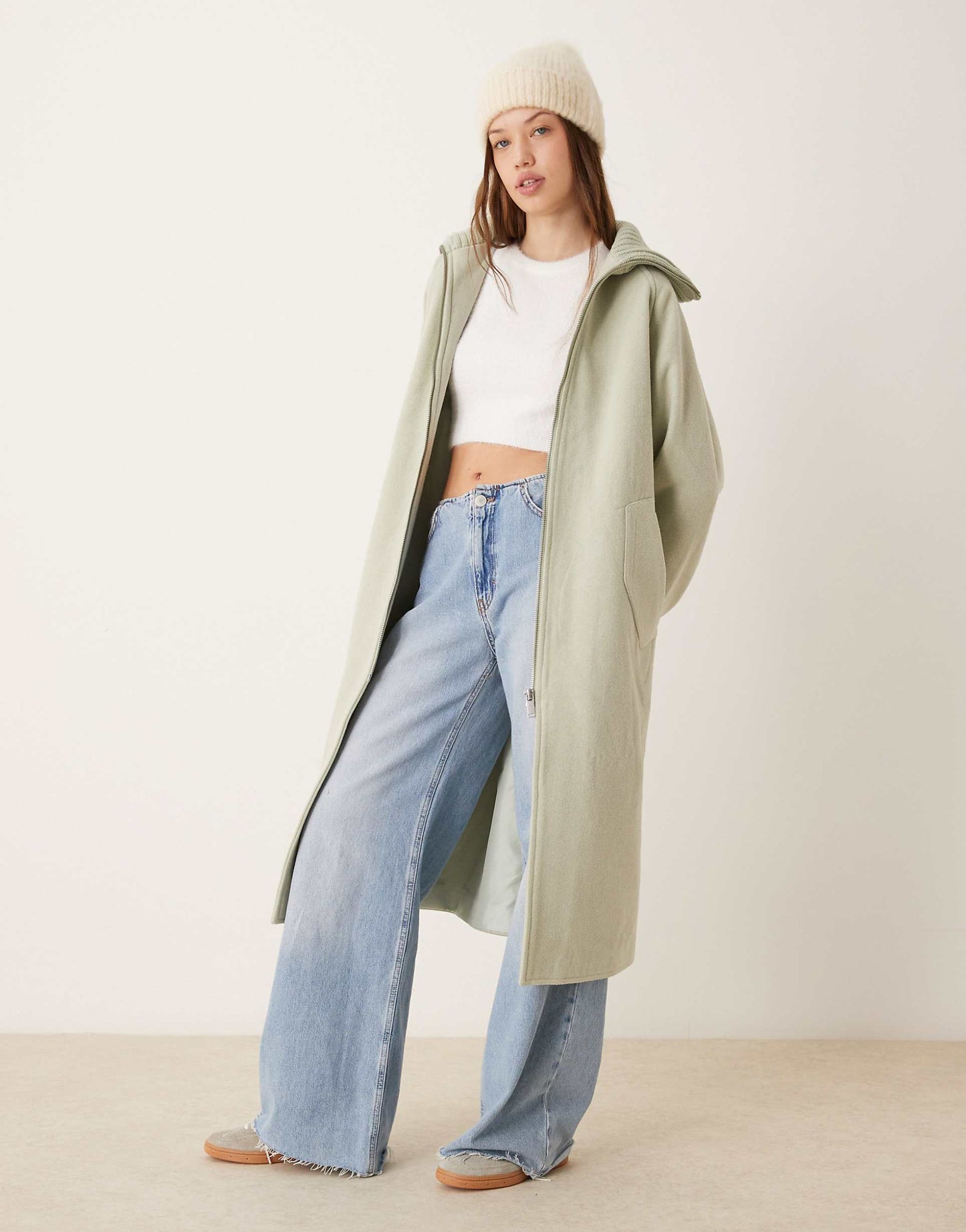 Knit Collar Longline Coat