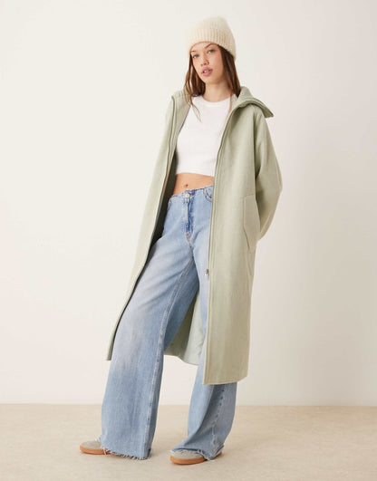 Knit Collar Longline Coat
