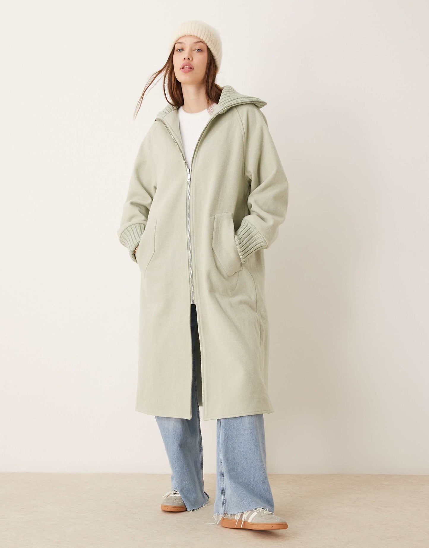 Knit Collar Longline Coat