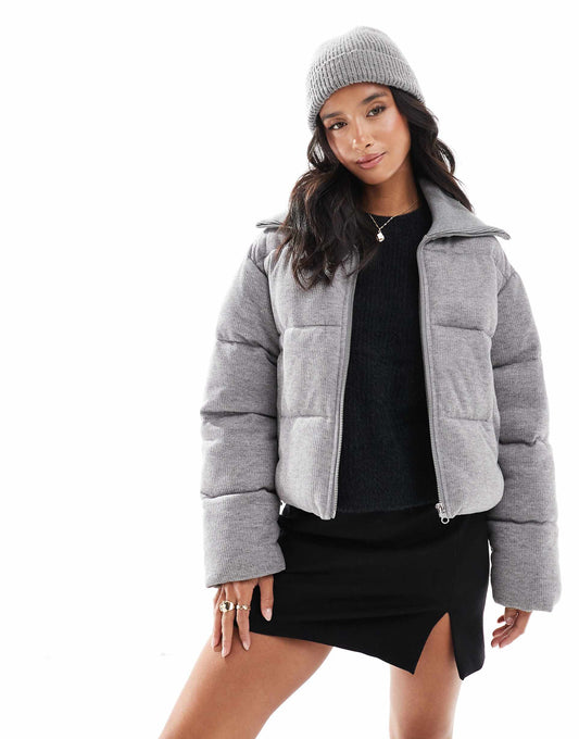 Petite Cord Knitted Collar Puffer Jacket