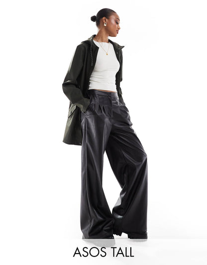 Tall Pleat Detail Faux Leather Trouser