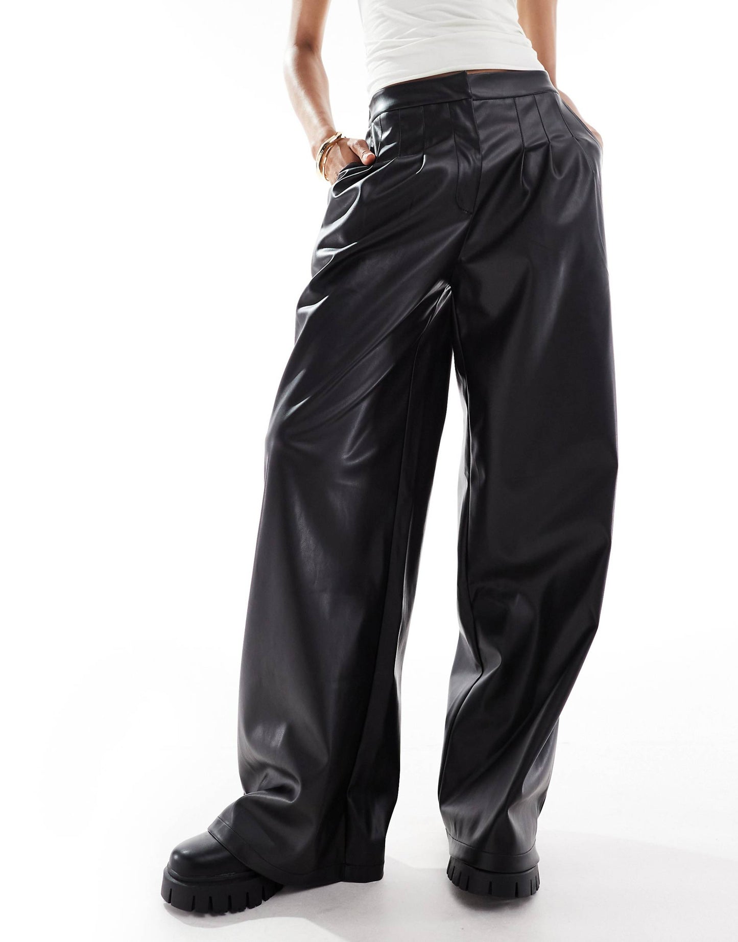 Tall Pleat Detail Faux Leather Trouser