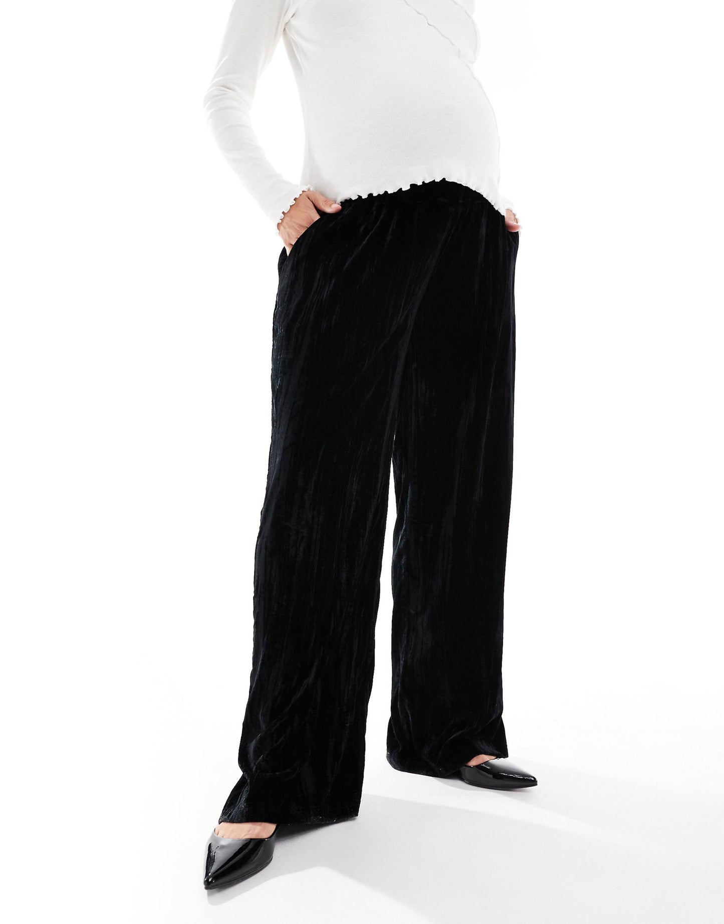 Maternity Crinkle Velvet Pull On Trouser