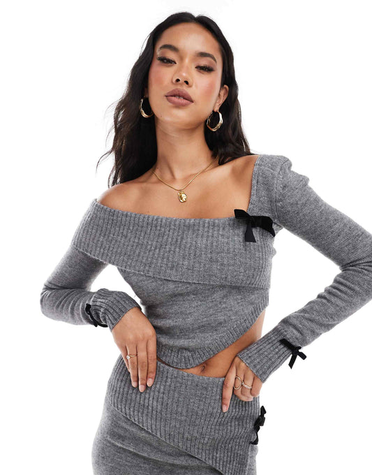 Exclusive Asymmetric Bow Detail Jumper Co-Ord