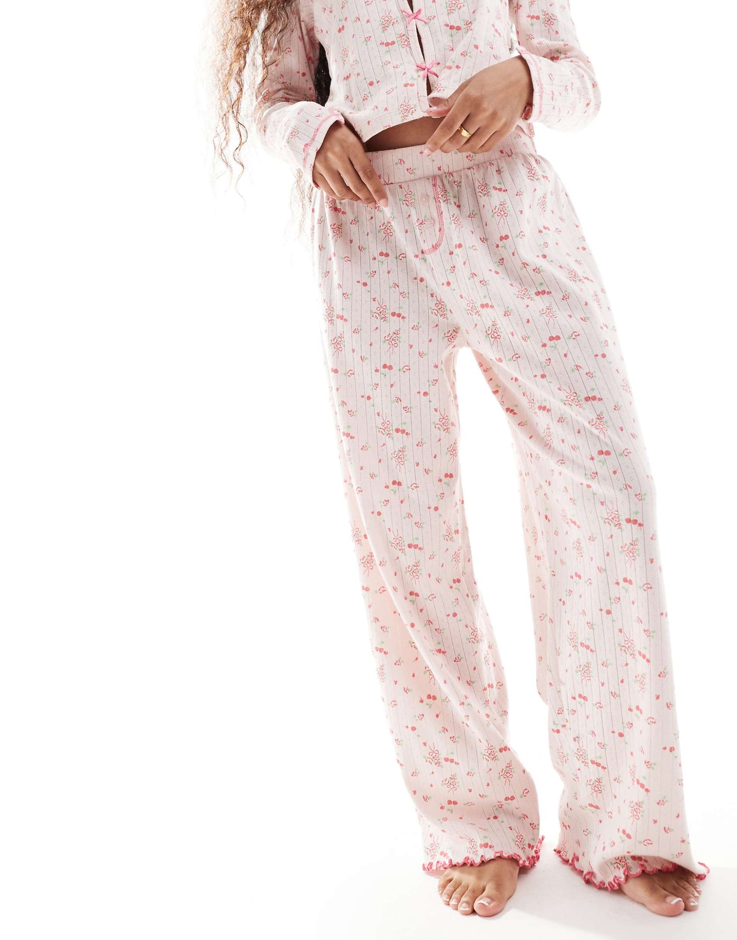 Petite Mix & Match Ditsy Print Pointelle Trouser