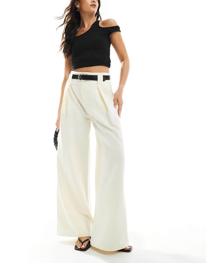 Tailored Super Wide Leg Belted Trousers