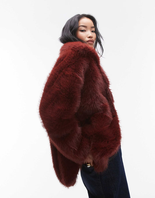 Faux Fur Funnel Midi Coat