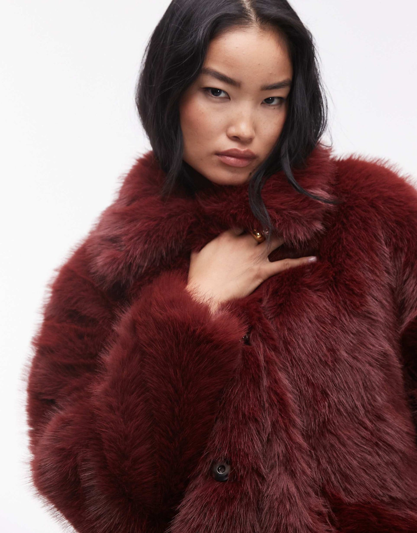 Faux Fur Funnel Midi Coat