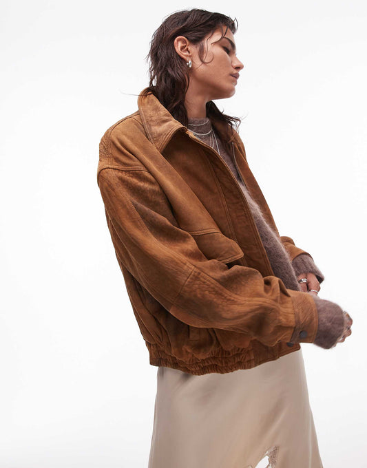Premium Real Suede Oversized Bomber Jacket