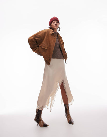Premium Real Suede Oversized Bomber Jacket