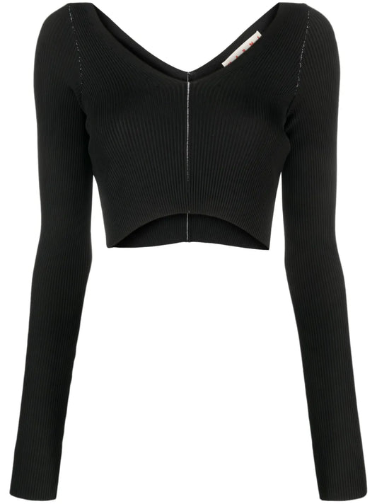 V-Neck Ribbed-Knit Crop Top
