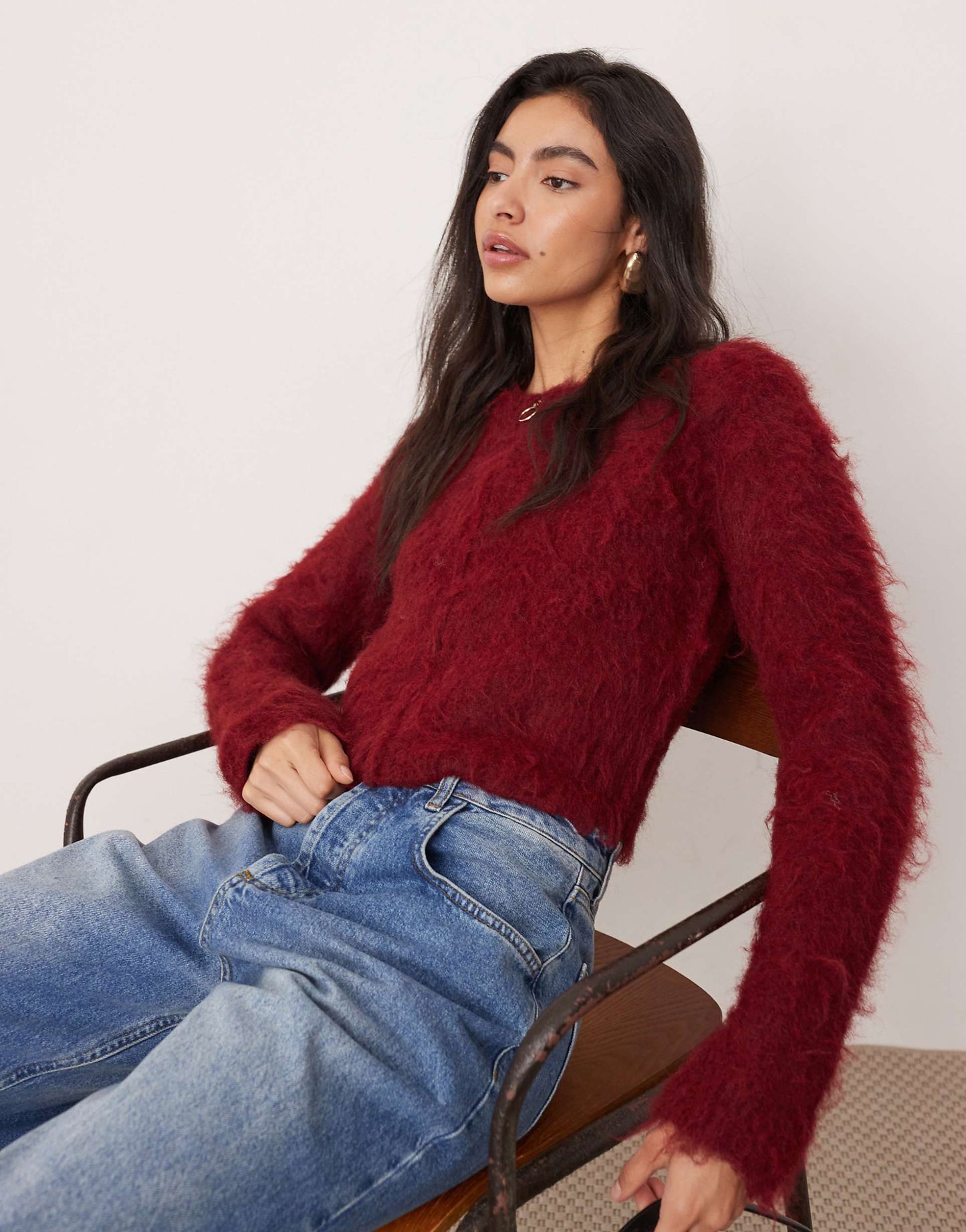 Fluffy Knit Zip Through Cropped Cardigan