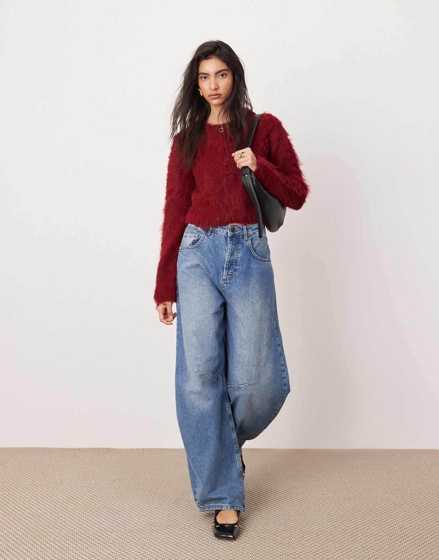 Fluffy Knit Zip Through Cropped Cardigan