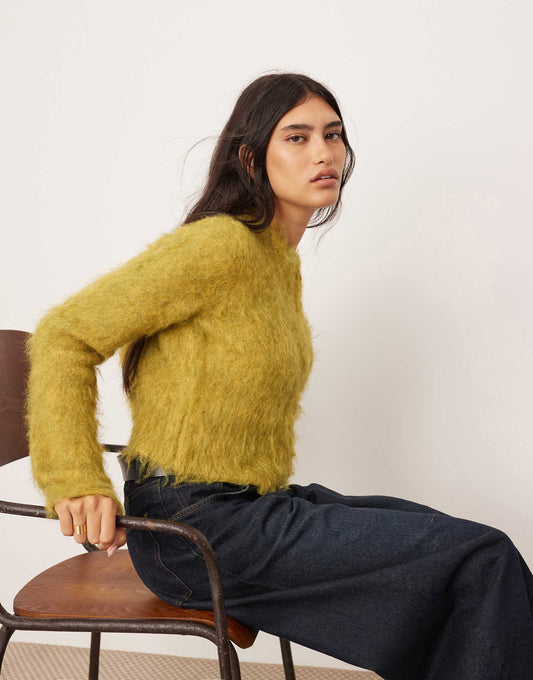 Fluffy Knit Zip Through Cropped Cardigan