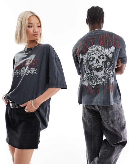 Unisex Oversized License T-Shirt With Guns N Roses Tour Prints