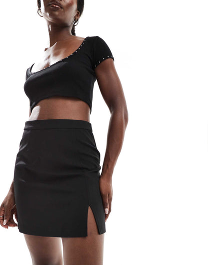 Tailored Notch Front Mini Skirt