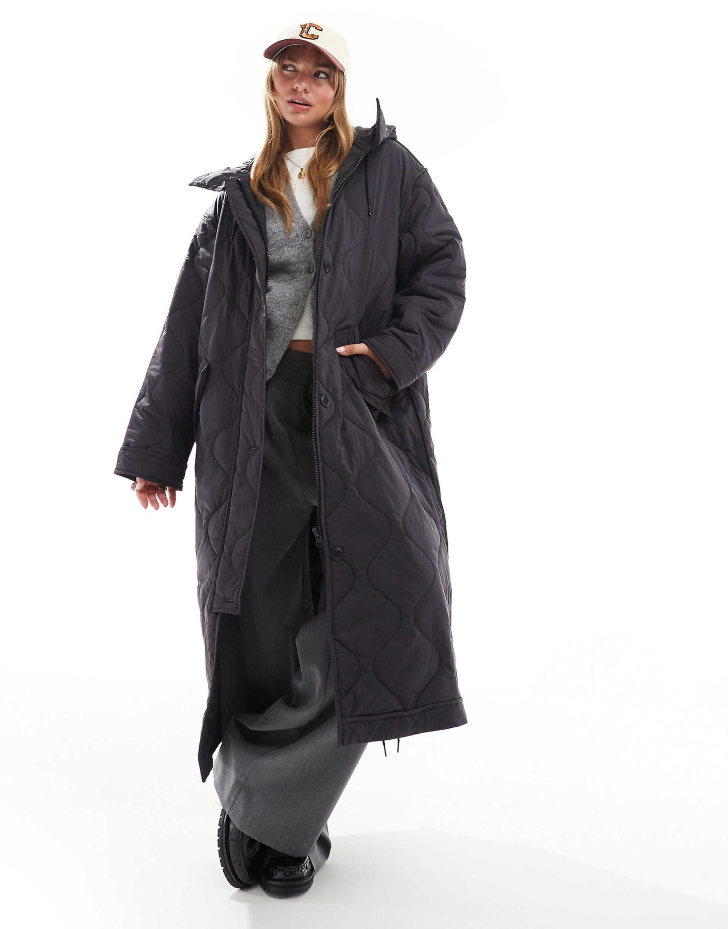 Longline Quilted Jacket With Hood