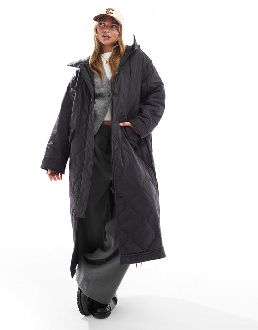 Longline Quilted Jacket With Hood